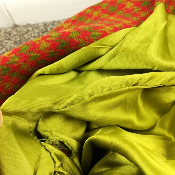 Burberry London Coat Tweed Wool Houndstooth Checked Red Green Long Womens Small - Picture 8 of 14